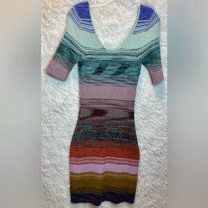 Anthropologie Space- Dyed Knit Dress Midi Multicolor Striped Bodycon Sz S